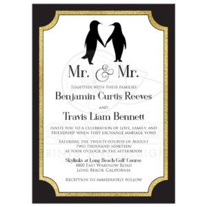 54235_Rectangle_Black_and_White__Gay_Penguins__Wedding_Invitation_with_Gold